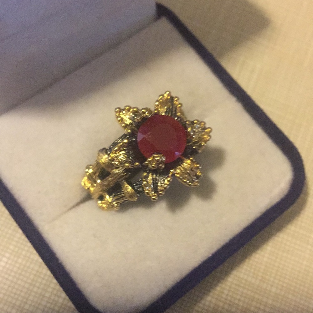 Exquisite treated ruby black rhodium gold over S925 Ring